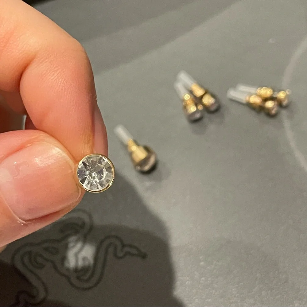 1 Pair Gold Silver CZ Round Diamond cut Studs Earrings